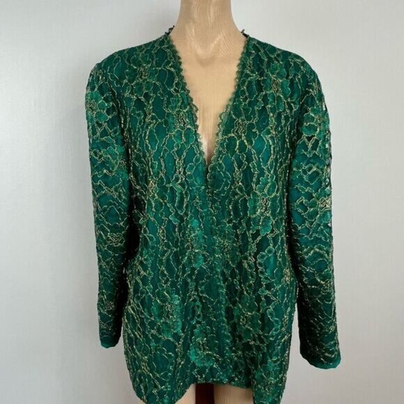 Vintage Women’s XL Green Embellished Jacket Coat Blazer Christmas Holiday NYE - Picture 1 of 15